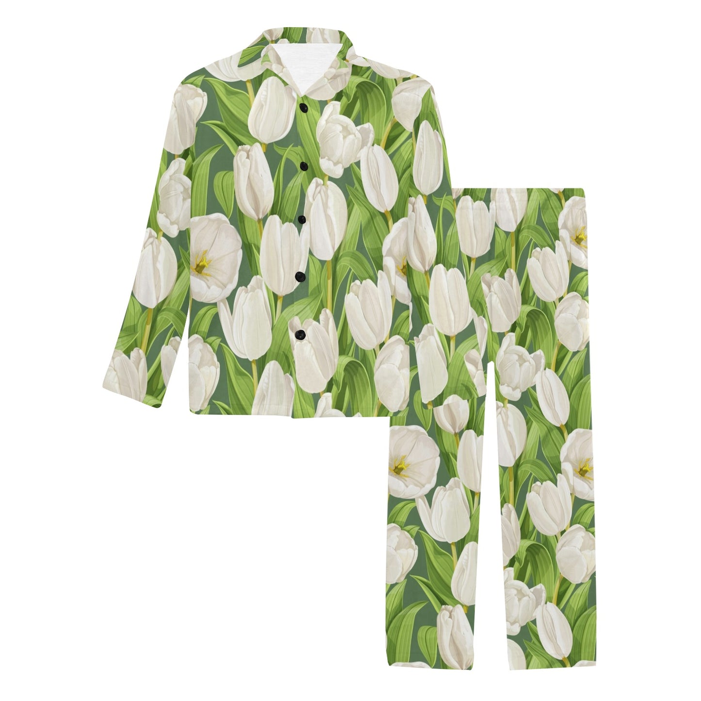 Tulip White Pattern Print Design TP05 Men's Long Pajama Set