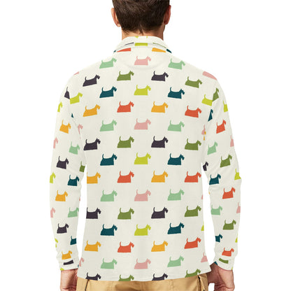 Scottish Terriers Print Design LKS305 Long Sleeve Polo Shirt For Men's