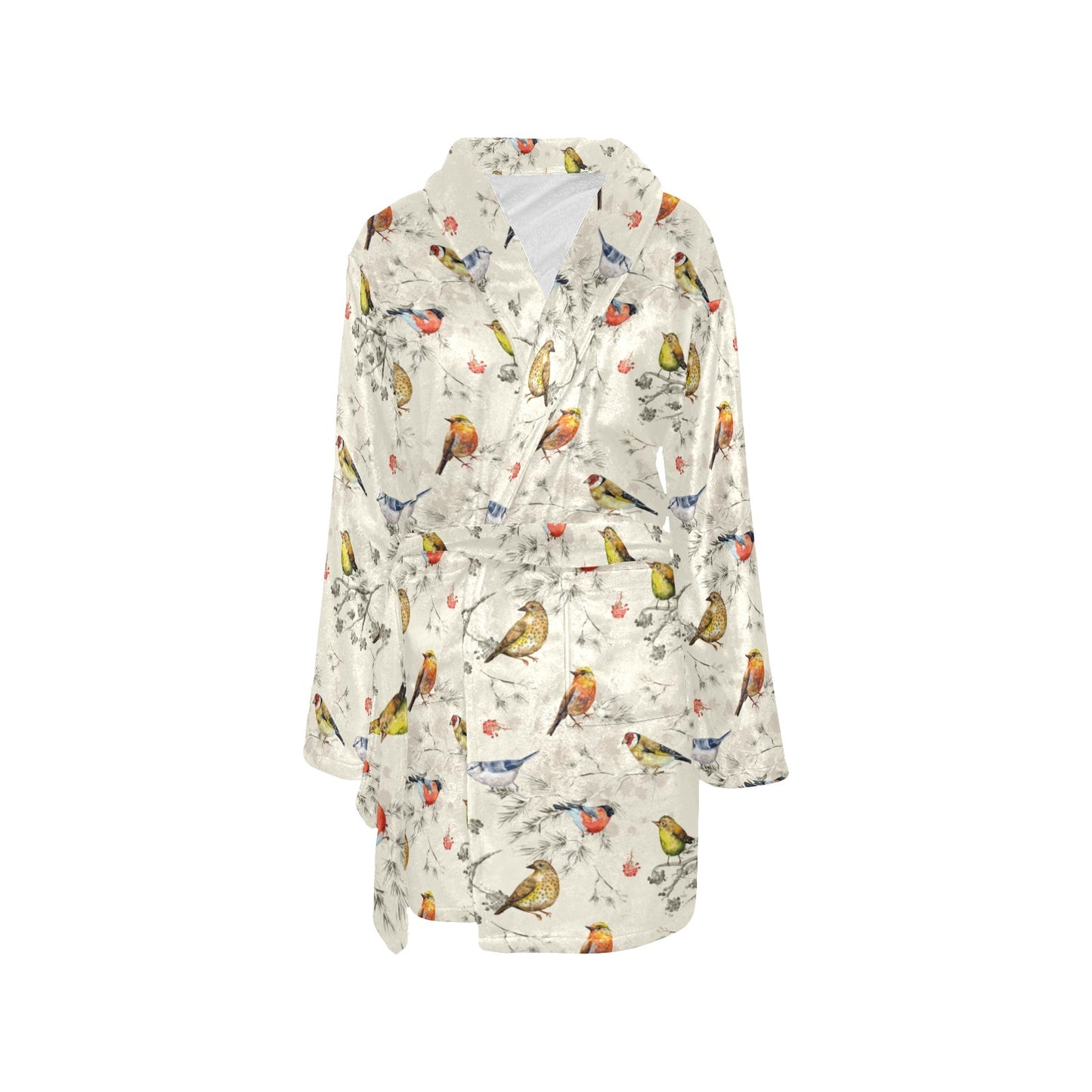 Bird Watercolor Design Pattern Women's Fleece Robe