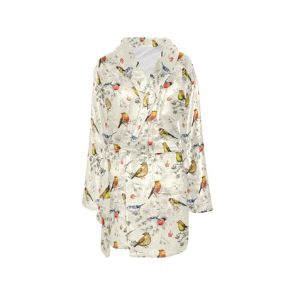 Bird Watercolor Design Pattern Women's Fleece Robe