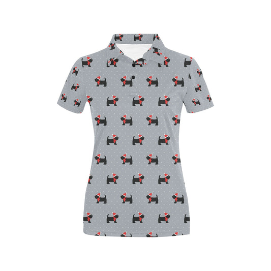 Scottish Christmas Themed Terriers Print Design LKS3018 Women's Polo Shirt