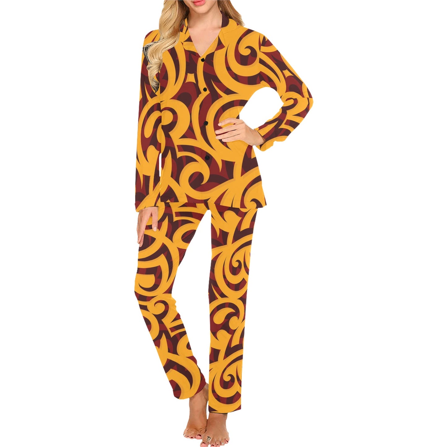 Maori Pattern Print Design 02 Women's Long Pajama Set