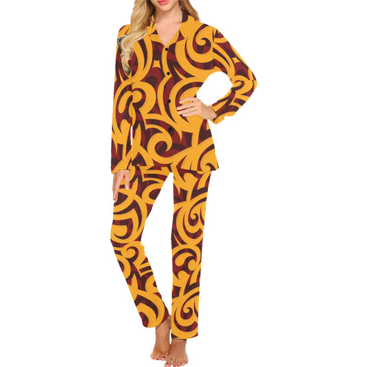 Maori Pattern Print Design 02 Women's Long Pajama Set