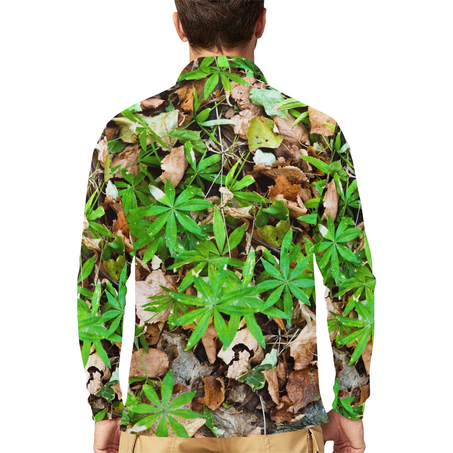 Camouflage Realistic Tree Fresh Print Long Sleeve Polo Shirt For Men's