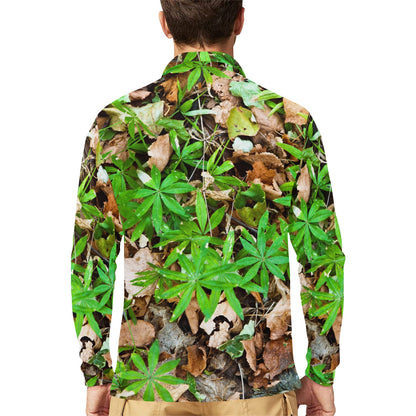 Camouflage Realistic Tree Fresh Print Long Sleeve Polo Shirt For Men's