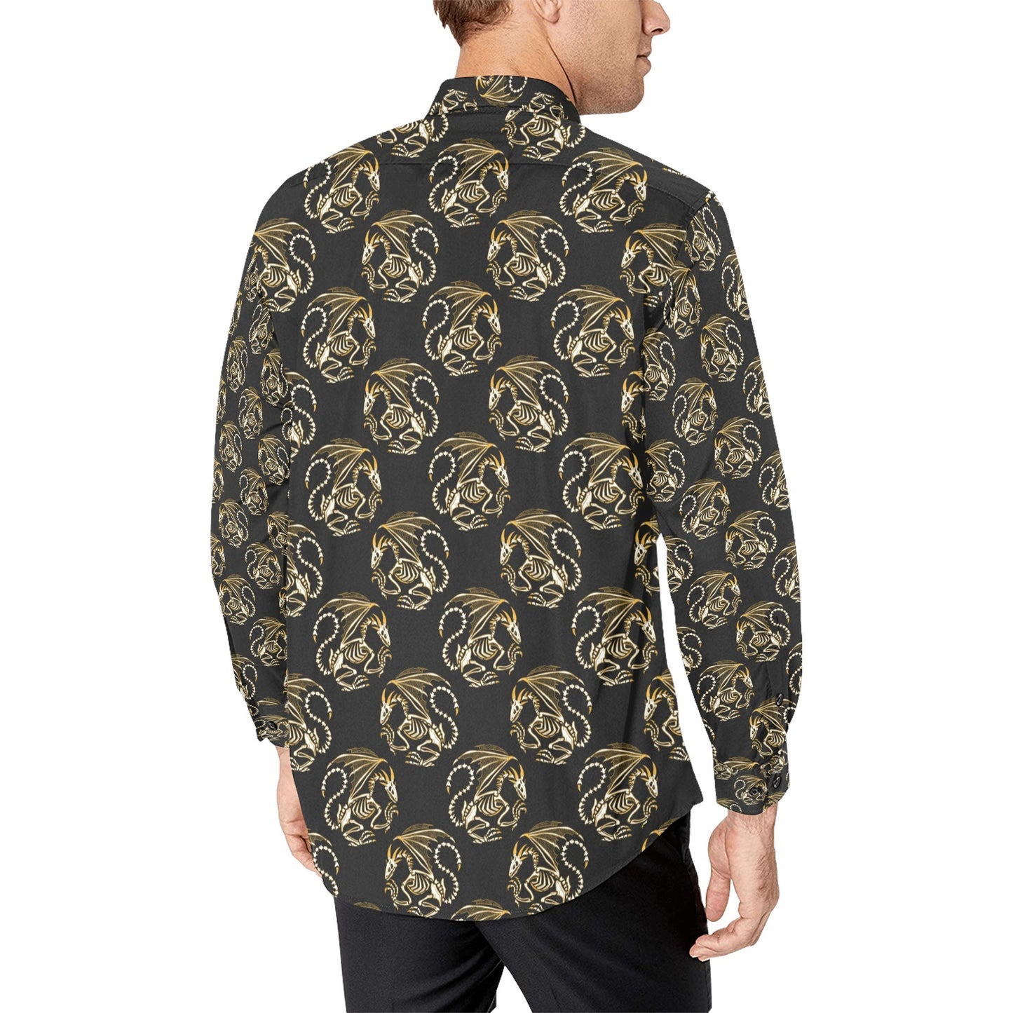 Skeleton Dragon Print Design LKS306 Men's Long Sleeve Dress Shirt