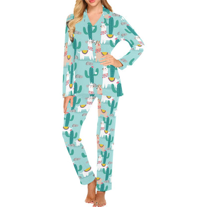 Llama Cactus Pattern Print Design 08 Women's Long Pajama Set