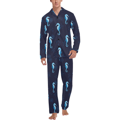 SeaHorse Blue neon Pattern Print Design 03 Men's Long Pajama Set