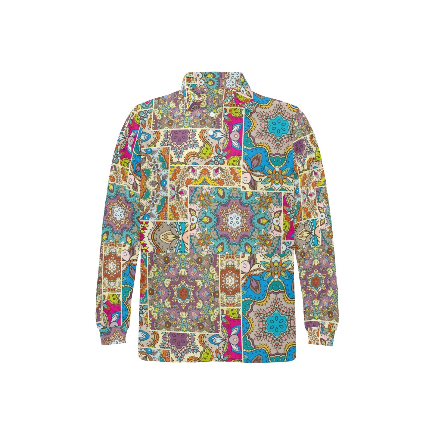 Patchwork Print Design LKS402 Long Sleeve Polo Shirt For Men's