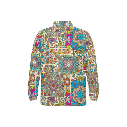 Patchwork Print Design LKS402 Long Sleeve Polo Shirt For Men's