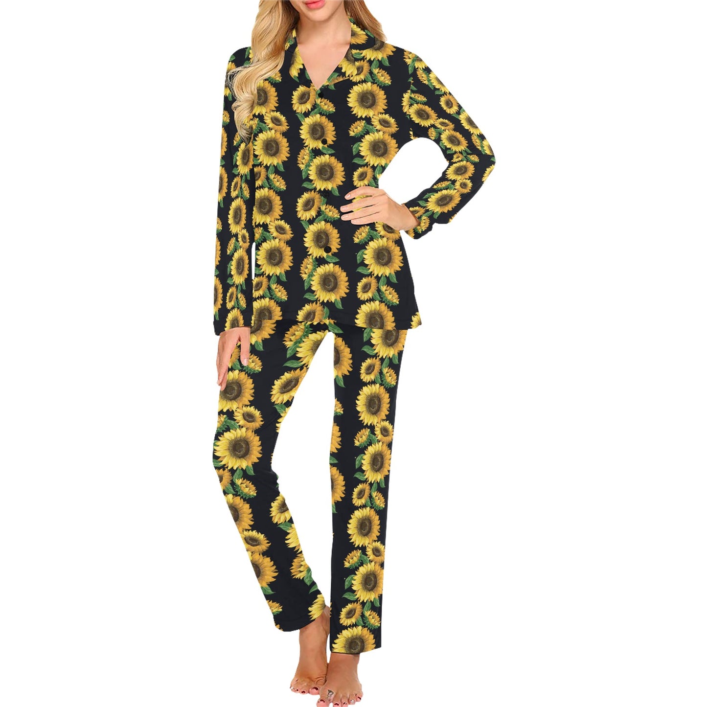 Sunflower Print Design LKS306 Women's Long Pajama Set