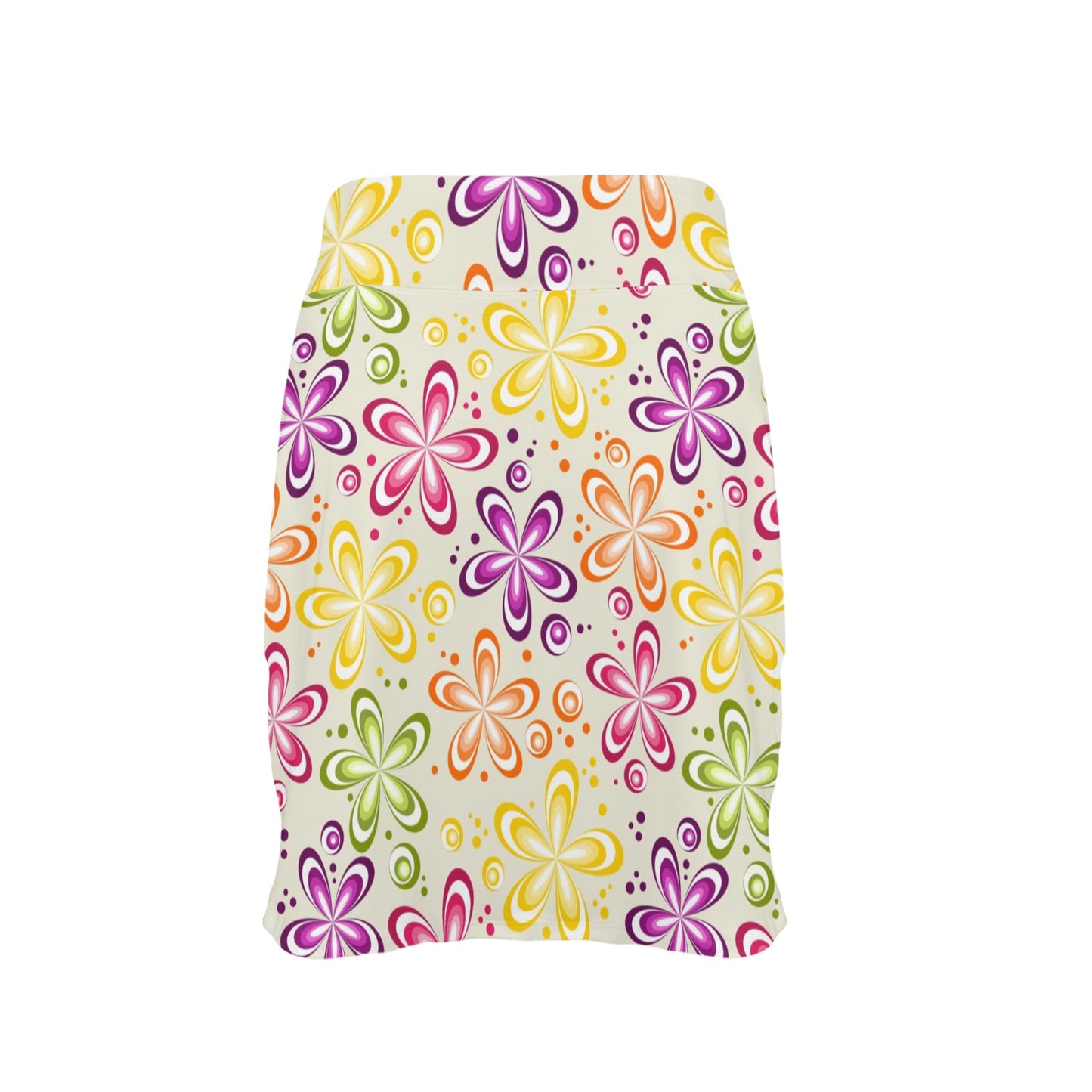 Flower Power Colorful Design Print 17" Golf & Pickleball Skort with Pockets
