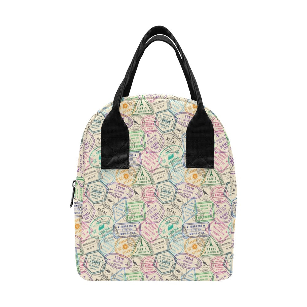 Travel Stamp Print Design LKS303 Insulated Lunch Bag