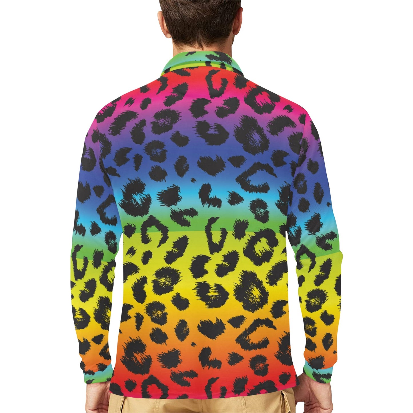 Rainbow Leopard Pattern Print Design A01 Long Sleeve Polo Shirt For Men's