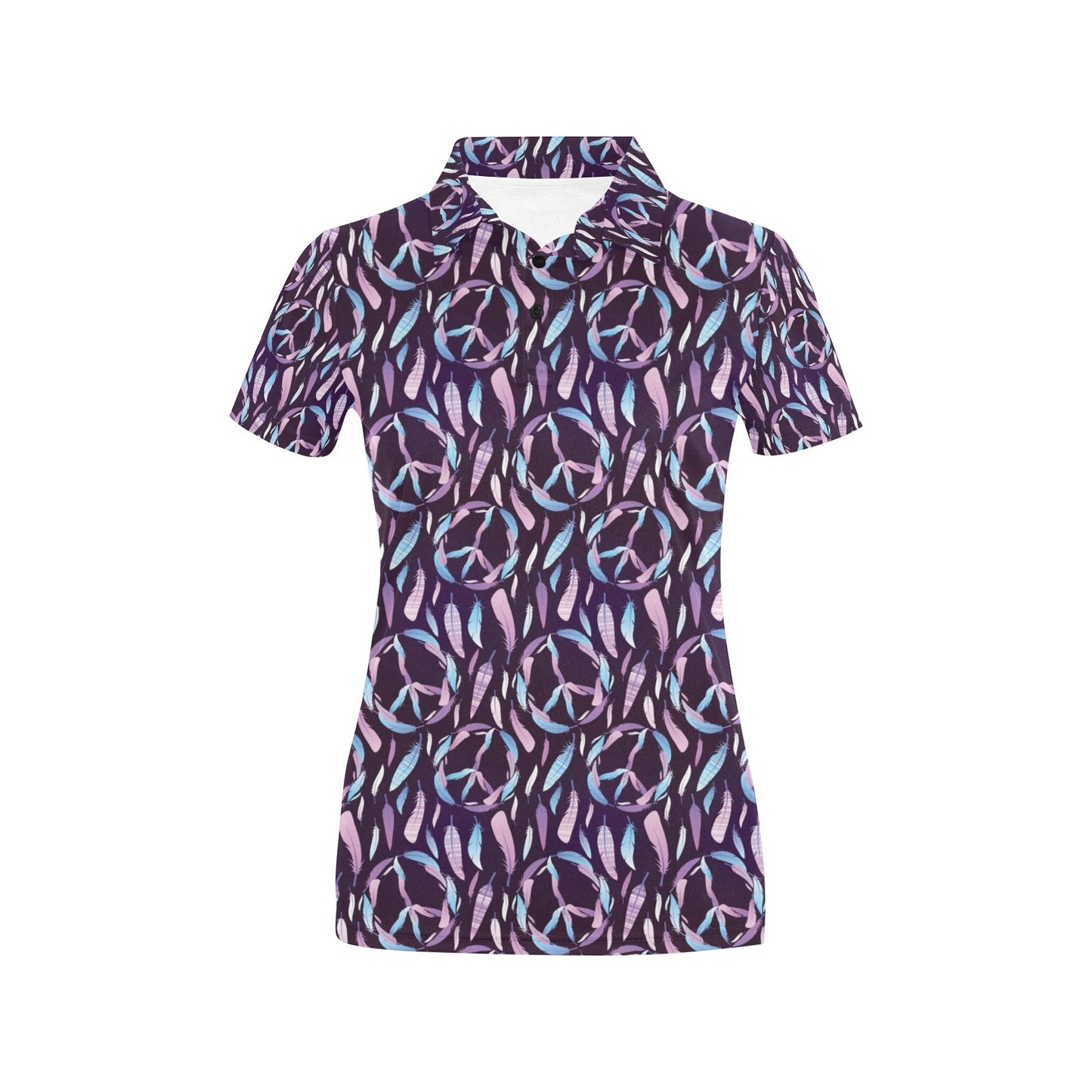 Peace Sign Feather Design Print Women's Polo Shirt