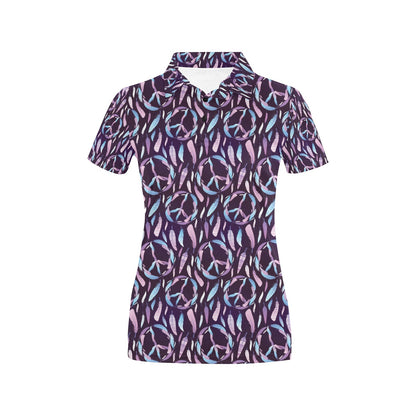 Peace Sign Feather Design Print Women's Polo Shirt