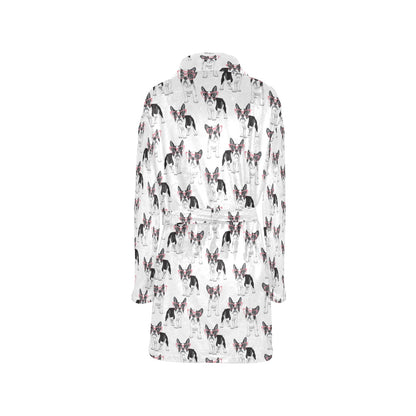 Boston Terrier Pattern Print Design 03 Women's Fleece Robe