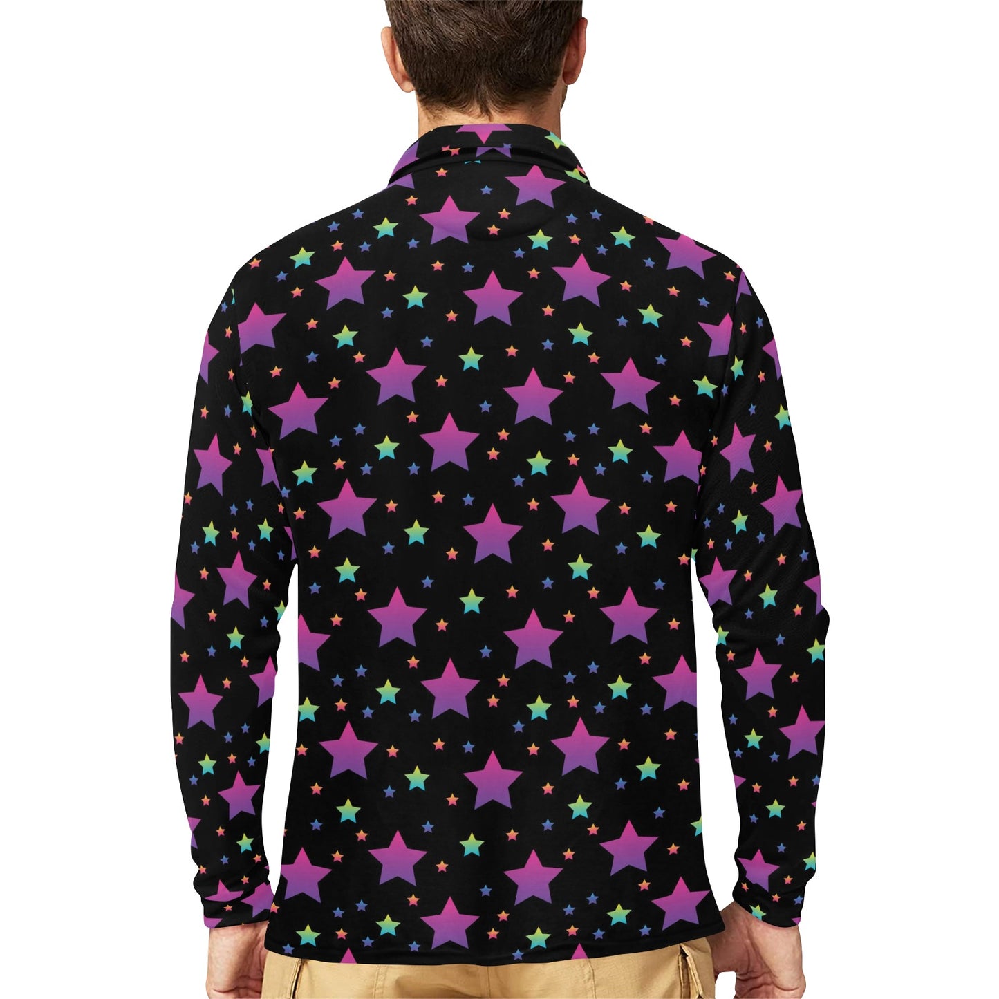 Star Print Design LKS305 Long Sleeve Polo Shirt For Men's