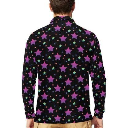 Star Print Design LKS305 Long Sleeve Polo Shirt For Men's