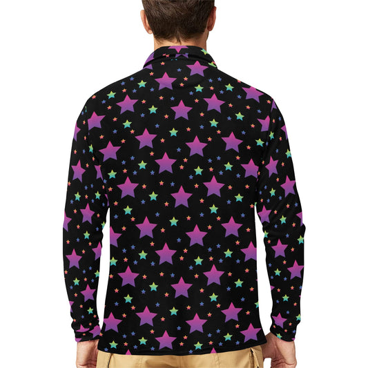 Star Print Design LKS305 Long Sleeve Polo Shirt For Men's