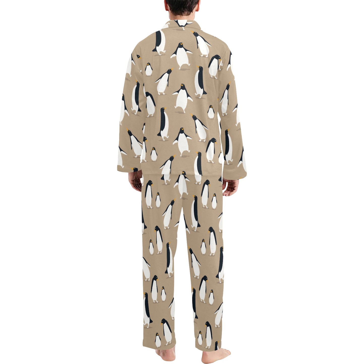 Penguin Pattern Print Design A01 Men's Long Pajama Set
