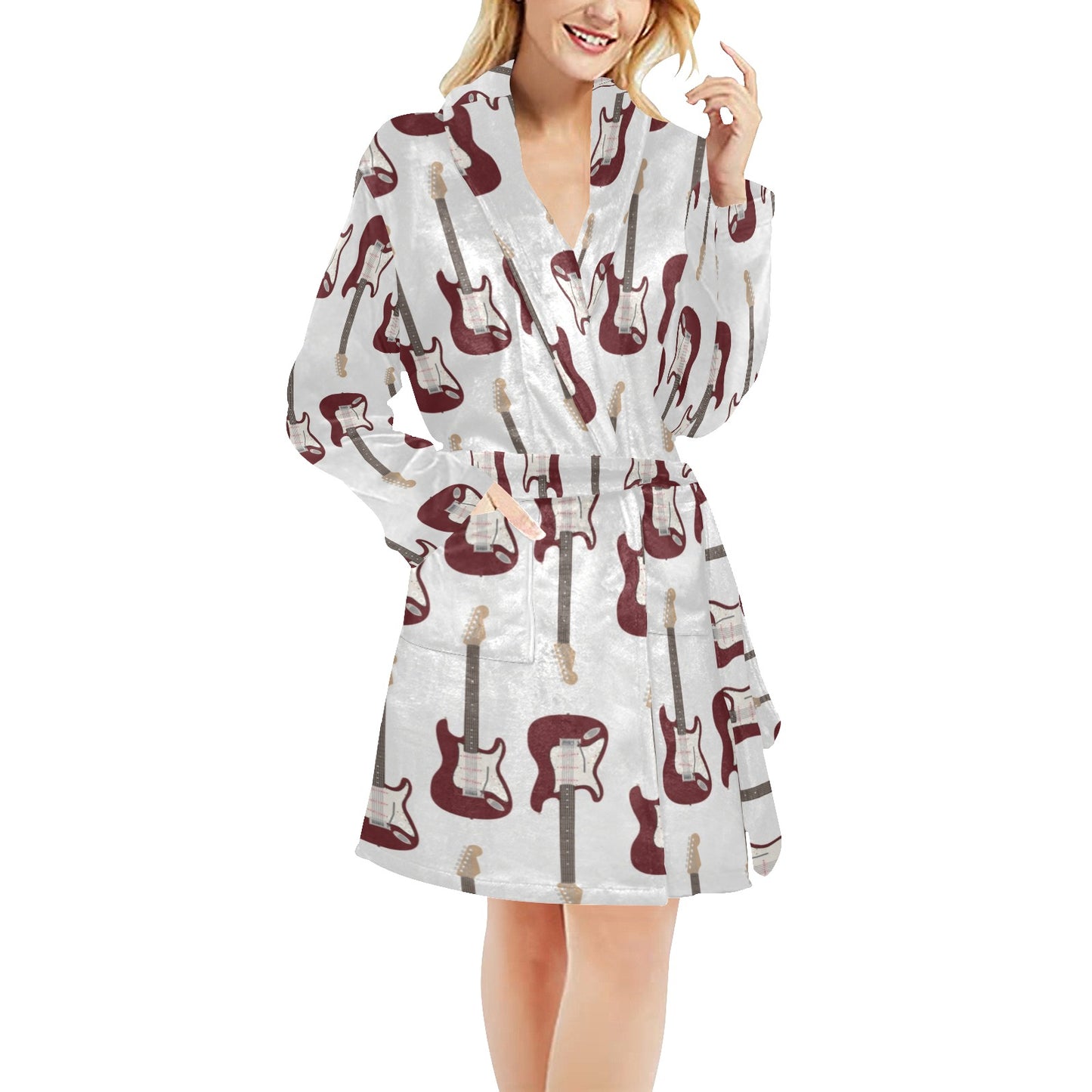 Bass Guitar Pattern Print Design 03 Women's Fleece Robe