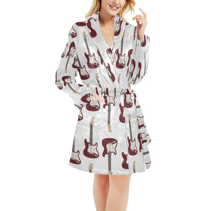 Bass Guitar Pattern Print Design 03 Women's Fleece Robe