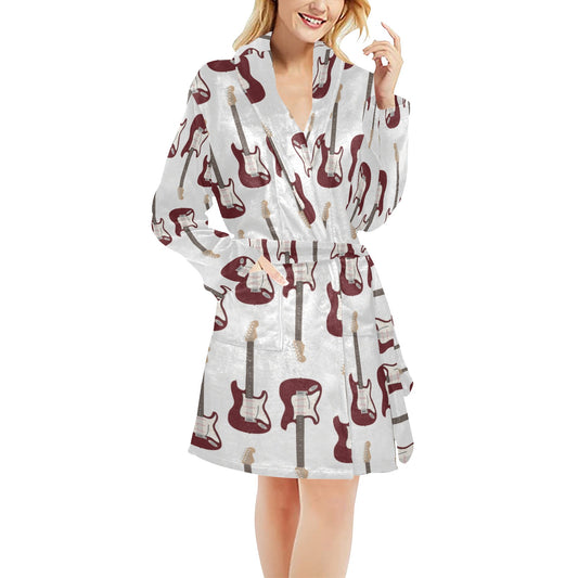 Bass Guitar Pattern Print Design 03 Women's Fleece Robe