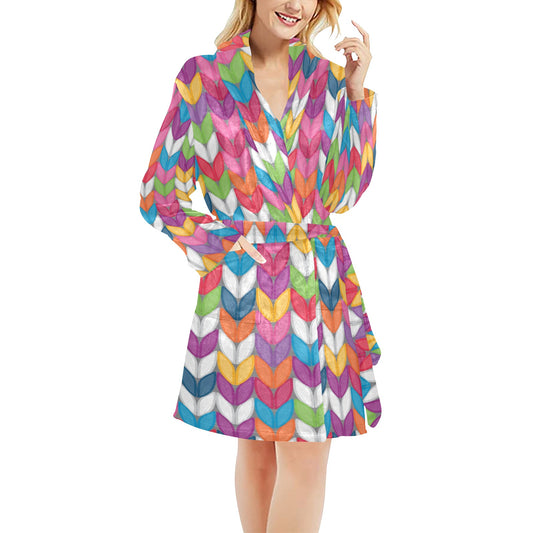 Knit Pattern Print Design 01 Women's Fleece Robe