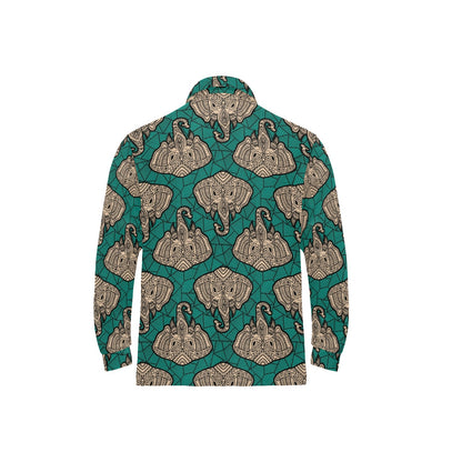 Boho Head Elephant Long Sleeve Polo Shirt For Men's