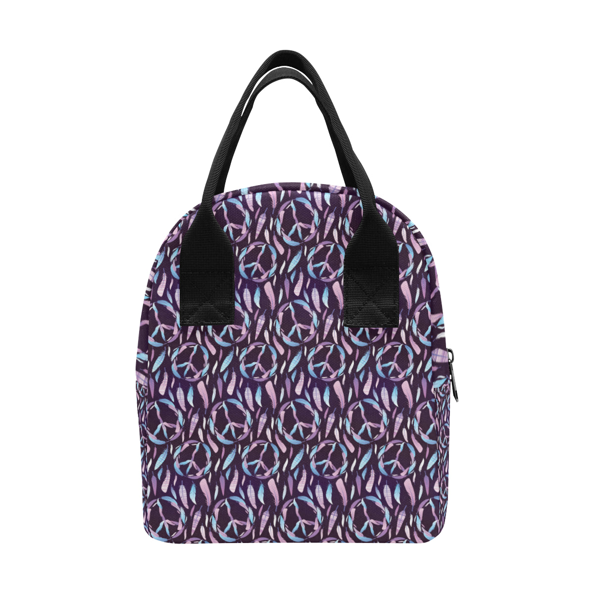 Peace Sign Feather Design Print Insulated Lunch Bag