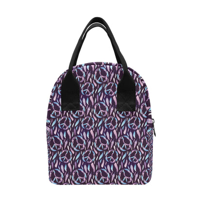 Peace Sign Feather Design Print Insulated Lunch Bag