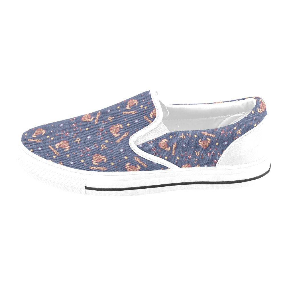 Taurus Print Design LKS304 White Slip Ons Canvas Women's Shoes