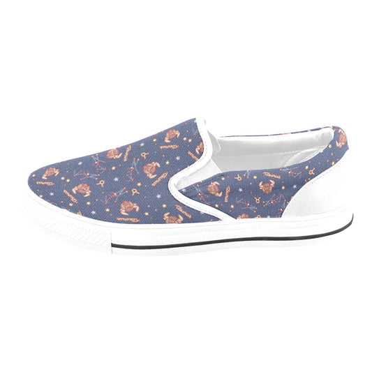 Taurus Print Design LKS304 White Slip Ons Canvas Women's Shoes