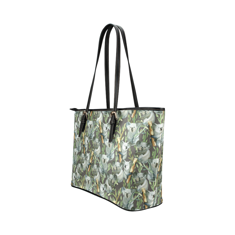 Koala Pattern Design Print Leather Tote Bag