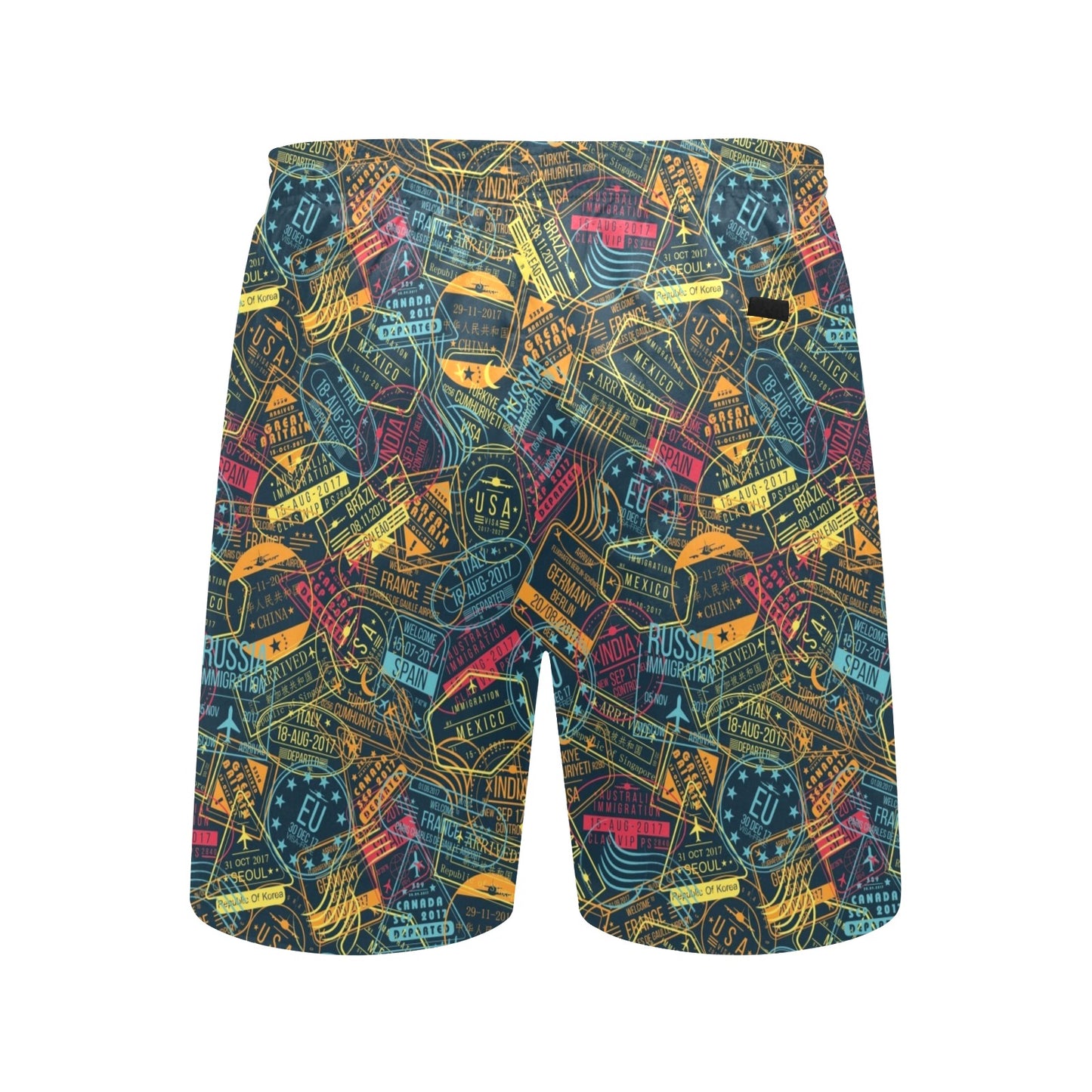 Travel Stamp Colorful Print Design LKS304 Men's Swim Trunks Beach Shorts