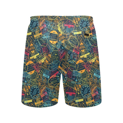 Travel Stamp Colorful Print Design LKS304 Men's Swim Trunks Beach Shorts