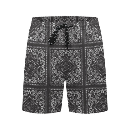 Bandana Black White Print Design LKS302 Men's Swim Trunks Beach Shorts