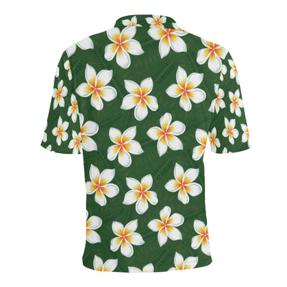 White Plumeria Pattern Print Design PM020 Men Polo Shirt
