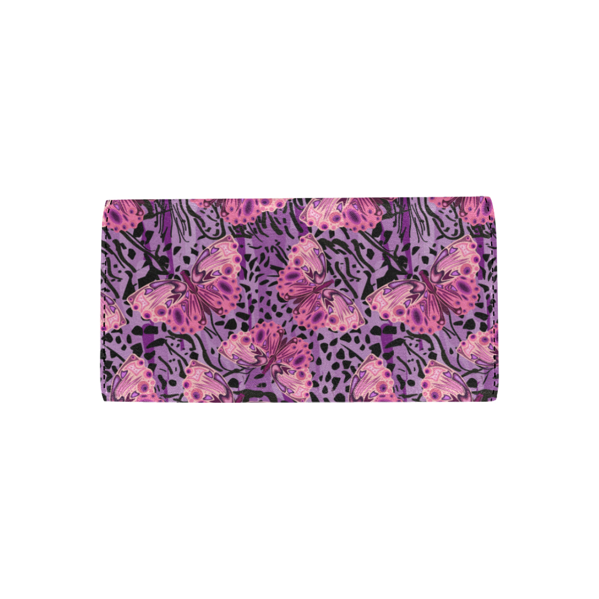 Purple Butterfly Leopard Women's Trifold Wallet