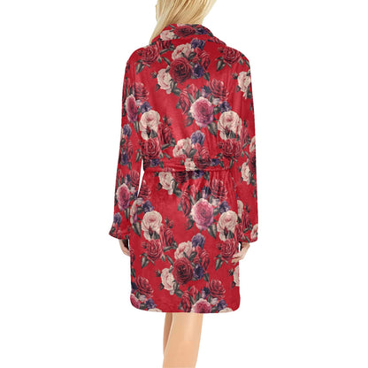 Rose Red Pattern Print Design RO07 Women's Fleece Robe