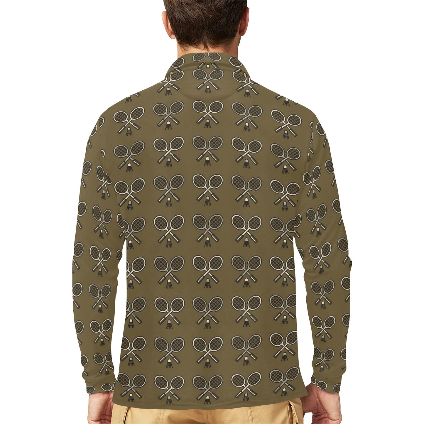 Badminton Pattern Print Design 07 Long Sleeve Polo Shirt For Men's