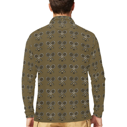 Badminton Pattern Print Design 07 Long Sleeve Polo Shirt For Men's