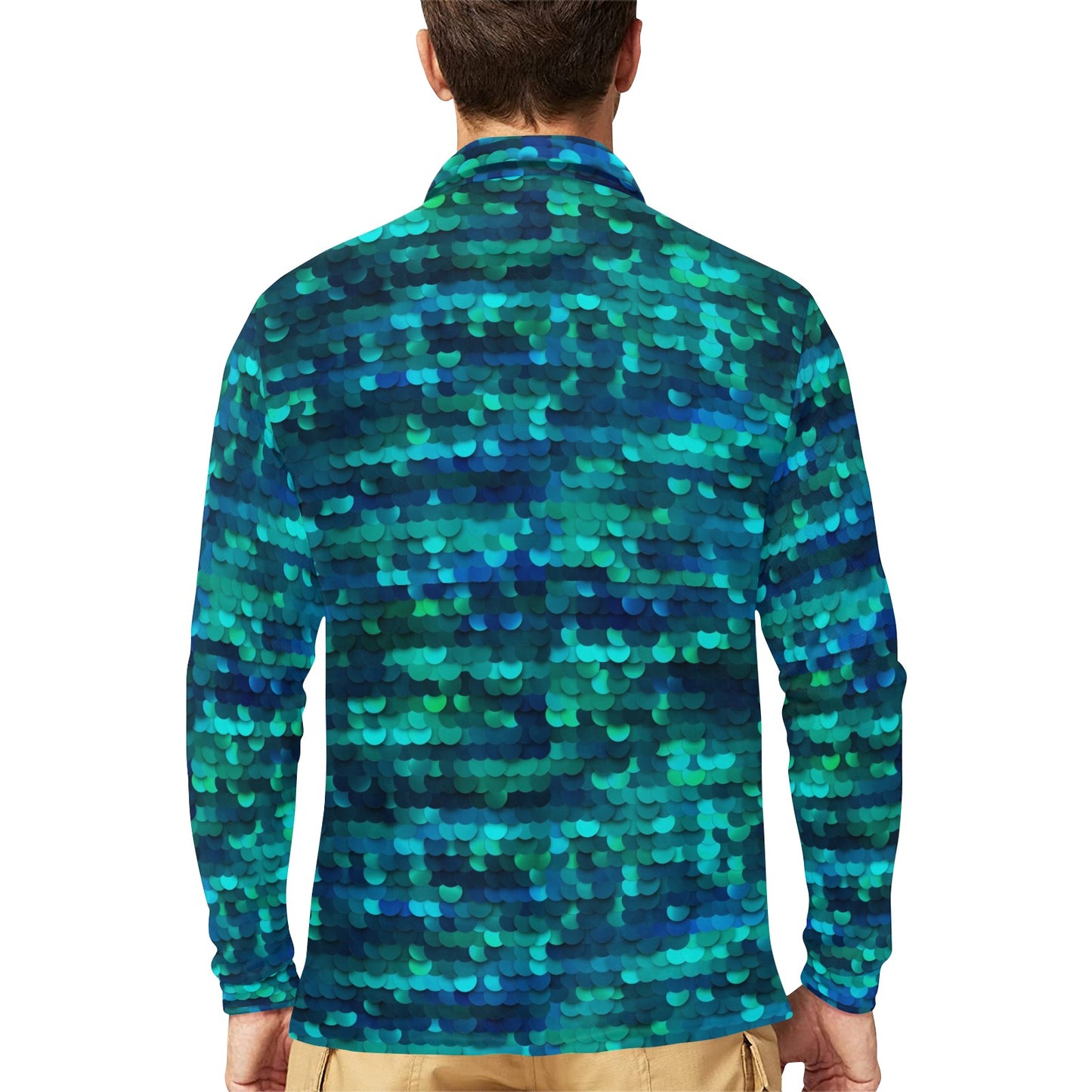 Mermaid Scales Pattern Print Design 06 Long Sleeve Polo Shirt For Men's