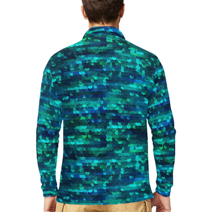 Mermaid Scales Pattern Print Design 06 Long Sleeve Polo Shirt For Men's
