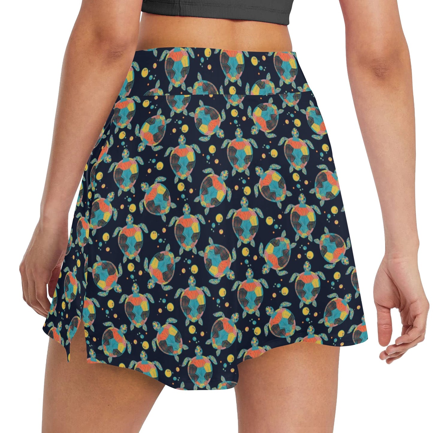 Sea Turtle Colorful with bubble Print 17" Golf & Pickleball Skort with Pockets