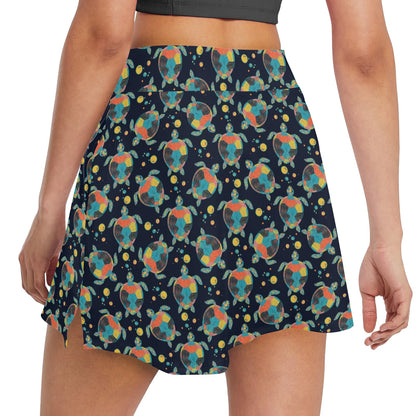 Sea Turtle Colorful with bubble Print 17" Golf & Pickleball Skort with Pockets