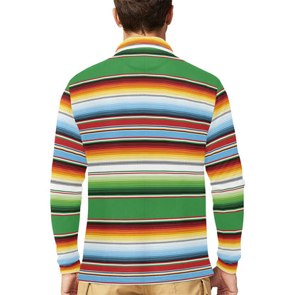 Serape Print Design LKS302 Long Sleeve Polo Shirt For Men's