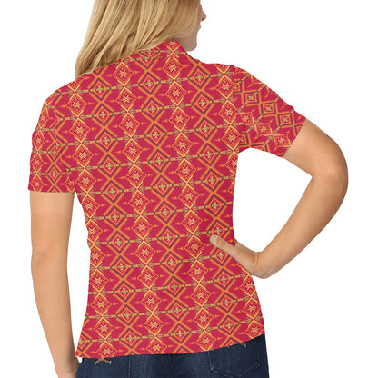 Southwest Aztec Design Themed Print Women's Polo Shirt