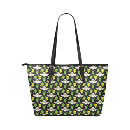 Alien UFO Pattern Leather Tote Bag